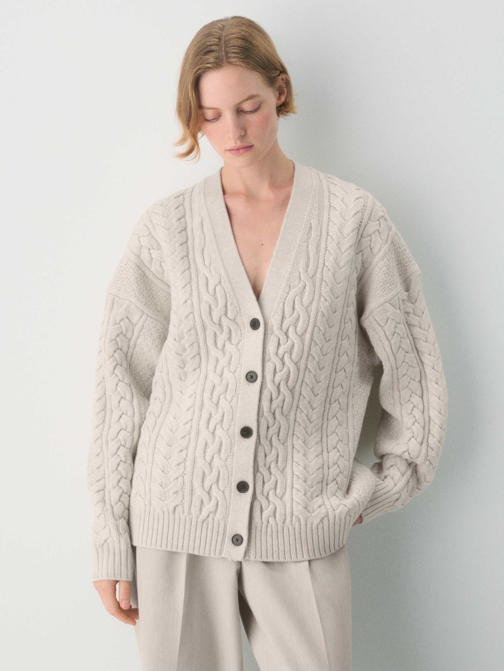 NWT Aritzia Heritage Knit Merino Wool V-Neck Cardigan Heather Chrome S